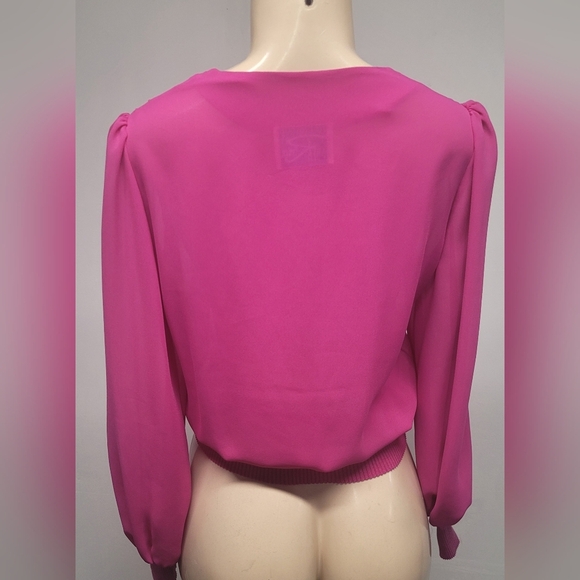 Rina Pink Sheer Top 6 Ruffle Elastic Waist And Sleeve Ends - Picture 2 of 4